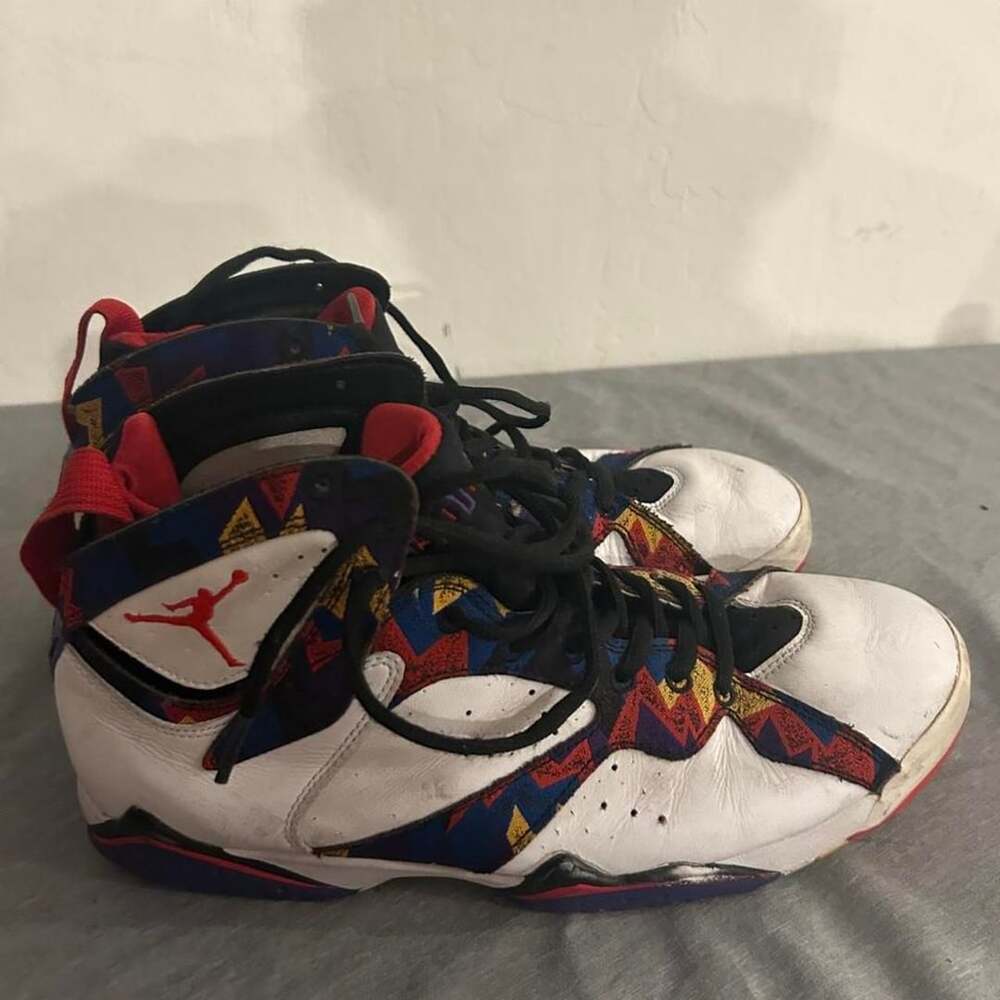 Nike Air Jordan 7 Retro Sweater Size 10 White Multi-Color Basketball Shoes